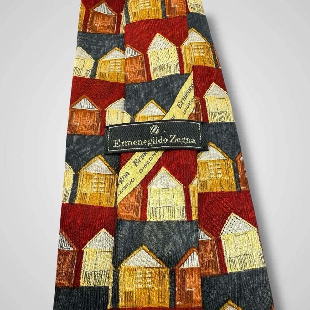 ERMENEGILDO ZEGNA Mens Silk Necktie ITALY Luxury Houses‎ Village Burgundy Multi